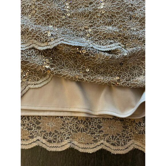Alex Evenings Sequin Lace Sheath Dress Gold/Tan Cap Sleeve Size 6 - Picture 4 of 6